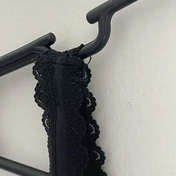 Y2K Sheer Black Nylon Tank Top Lingerie Lace Trim Bow Fairy Grunge Coquette M - Picture 6 of 6